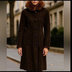 1 Madison Long Coat with Hood trimmed in fur